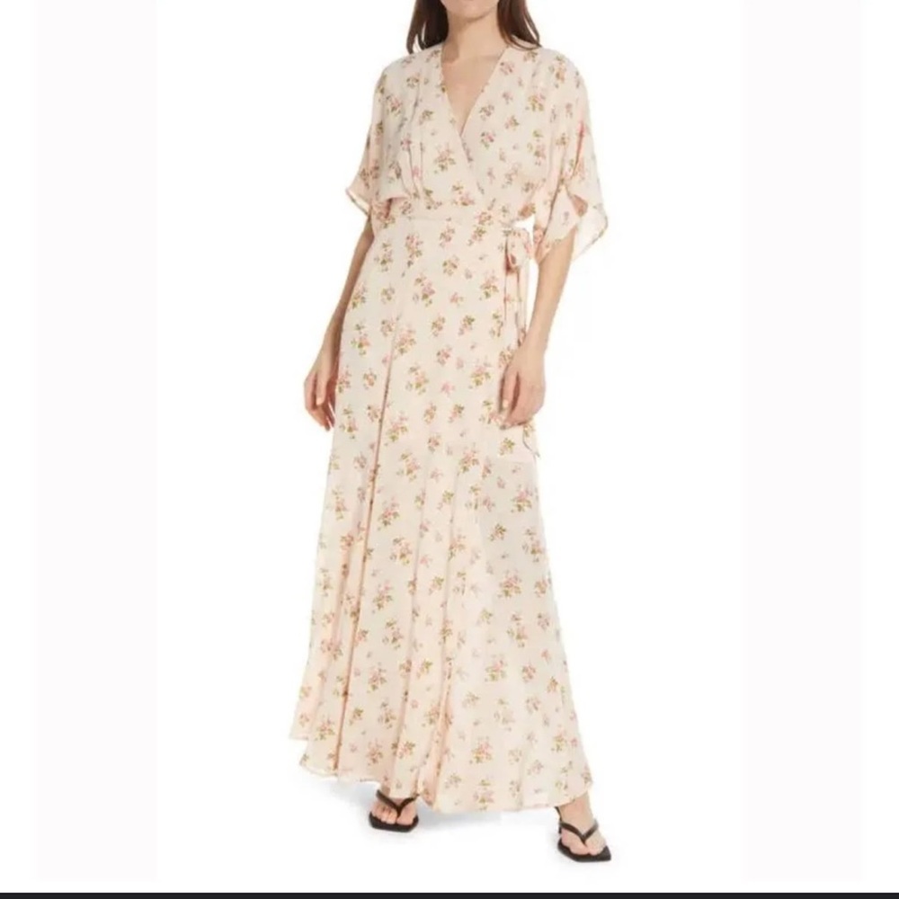 Reformation Floral Wrap Maxi Dress in Blush Cream